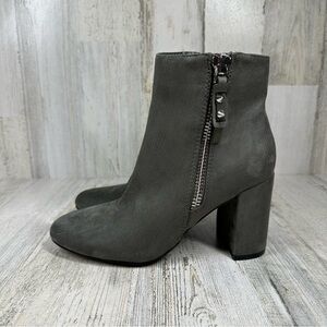 NEW Nine‎ West Trike Gray Suede Leather Block Heel Ankle Boots #1264